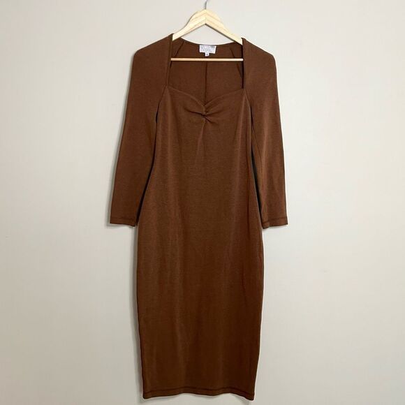 Victor Glemaud Portrait Collar Midi Dress in Brown Size Small - Picture 4 of 9
